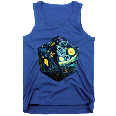 D20 Dice Art Van Gogh Starry Night Cool Realistic D20 Dice Tank Top