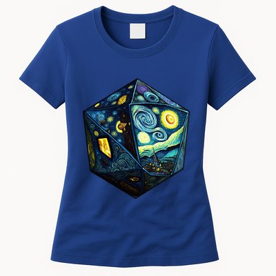 D20 Dice Art Van Gogh Starry Night Cool Realistic D20 Dice Womens T-Shirt