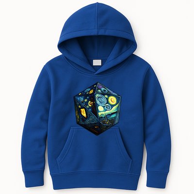 D20 Dice Art Van Gogh Starry Night Cool Realistic D20 Dice Kids Hoodie