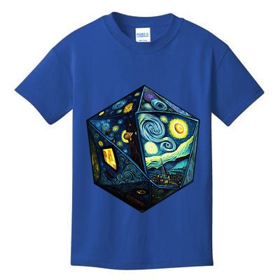 D20 Dice Art Van Gogh Starry Night Cool Realistic D20 Dice Kids T-Shirt