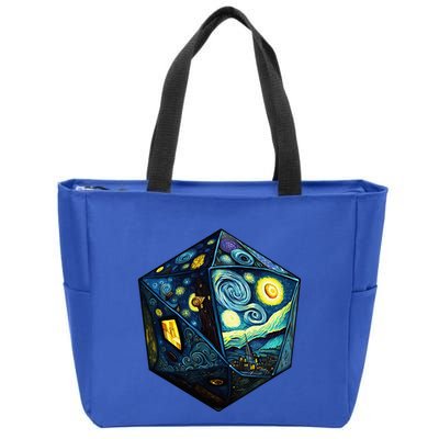 D20 Dice Art Van Gogh Starry Night Cool Realistic D20 Dice Zip Tote Bag