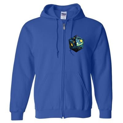 D20 Dice Art Van Gogh Starry Night Cool Realistic D20 Dice Full Zip Hoodie
