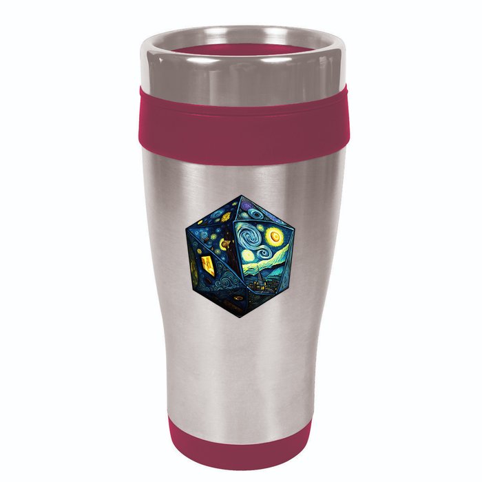D20 Dice Art Van Gogh Starry Night Cool Realistic D20 Dice 16oz Travel Tumbler