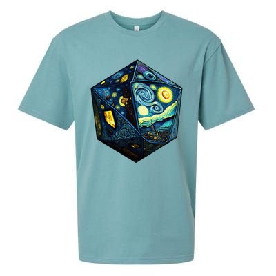 D20 Dice Art Van Gogh Starry Night Cool Realistic D20 Dice Sueded Cloud Jersey T-Shirt