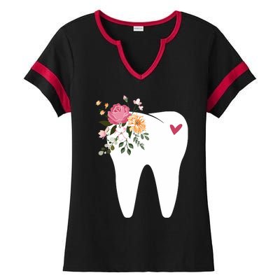 Dentist Dental Assistant Oral Hygienist Tooth Flower Ladies Halftime Notch Neck Tee