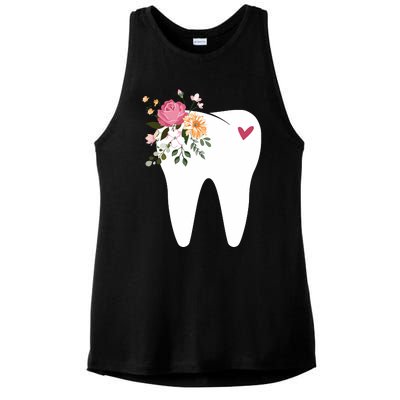 Dentist Dental Assistant Oral Hygienist Tooth Flower Ladies PosiCharge Tri-Blend Wicking Tank