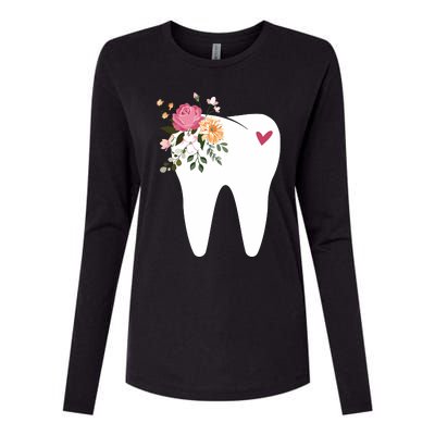 Dentist Dental Assistant Oral Hygienist Tooth Flower Womens Cotton Relaxed Long Sleeve T-Shirt