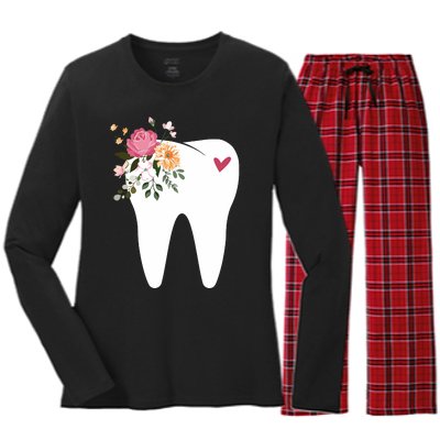 Dentist Dental Assistant Oral Hygienist Tooth Flower Women's Long Sleeve Flannel Pajama Set 