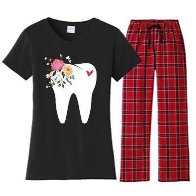 Dentist Dental Assistant Oral Hygienist Tooth Flower Women's Flannel Pajama Set