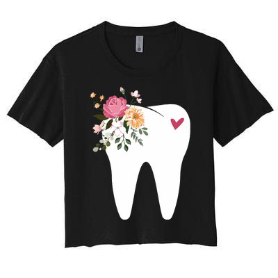 Dentist Dental Assistant Oral Hygienist Tooth Flower Women's Crop Top Tee