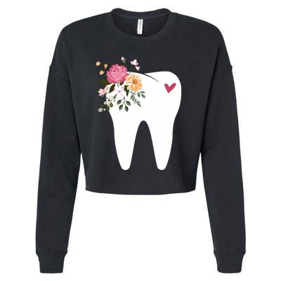 Dentist Dental Assistant Oral Hygienist Tooth Flower Cropped Pullover Crew