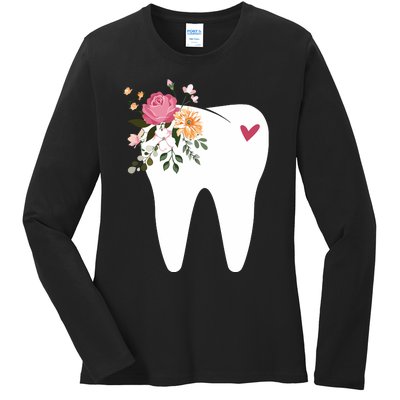 Dentist Dental Assistant Oral Hygienist Tooth Flower Ladies Long Sleeve Shirt