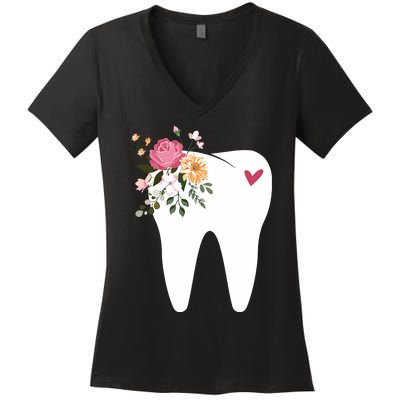 Dentist Dental Assistant Oral Hygienist Tooth Flower Women's V-Neck T-Shirt