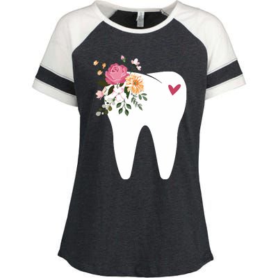 Dentist Dental Assistant Oral Hygienist Tooth Flower Enza Ladies Jersey Colorblock Tee