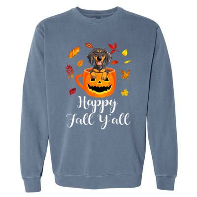 Dachshund Dog Autumn Fall Pumpkin Truck Mappe Thanksgiving Gift Garment-Dyed Sweatshirt