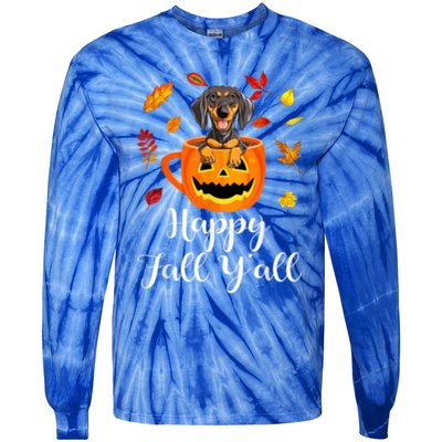 Dachshund Dog Autumn Fall Pumpkin Truck Mappe Thanksgiving Gift Tie-Dye Long Sleeve Shirt