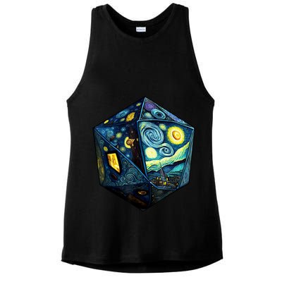 D20 Dice Art Van Gogh Starry Night Cool Realistic D20 Dice Ladies PosiCharge Tri-Blend Wicking Tank