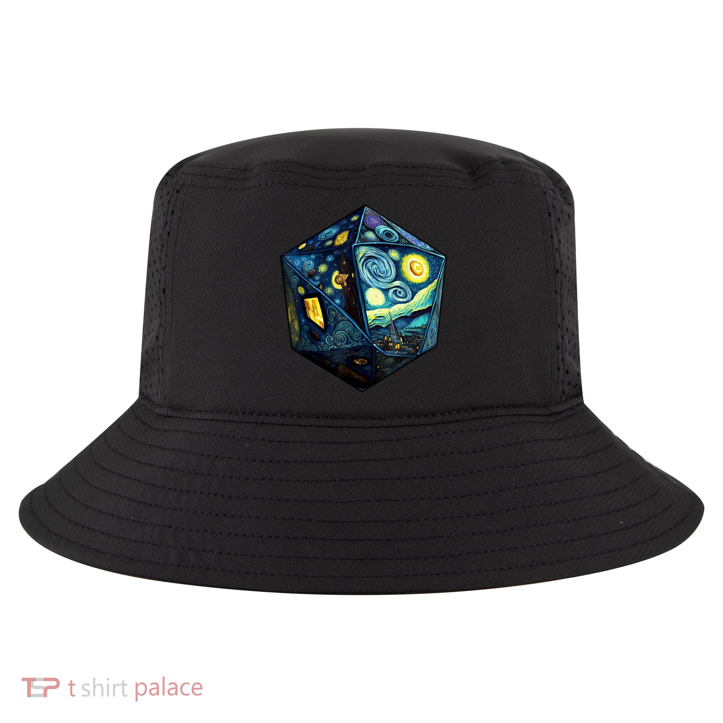 D20 Dice Art Van Gogh Starry Night Cool Realistic D20 Dice Cool Comfort Performance Bucket Hat
