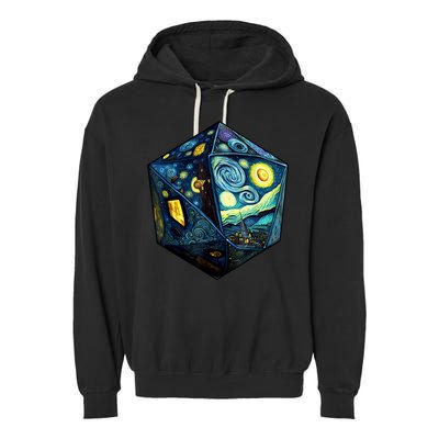 D20 Dice Art Van Gogh Starry Night Cool Realistic D20 Dice Garment-Dyed Fleece Hoodie