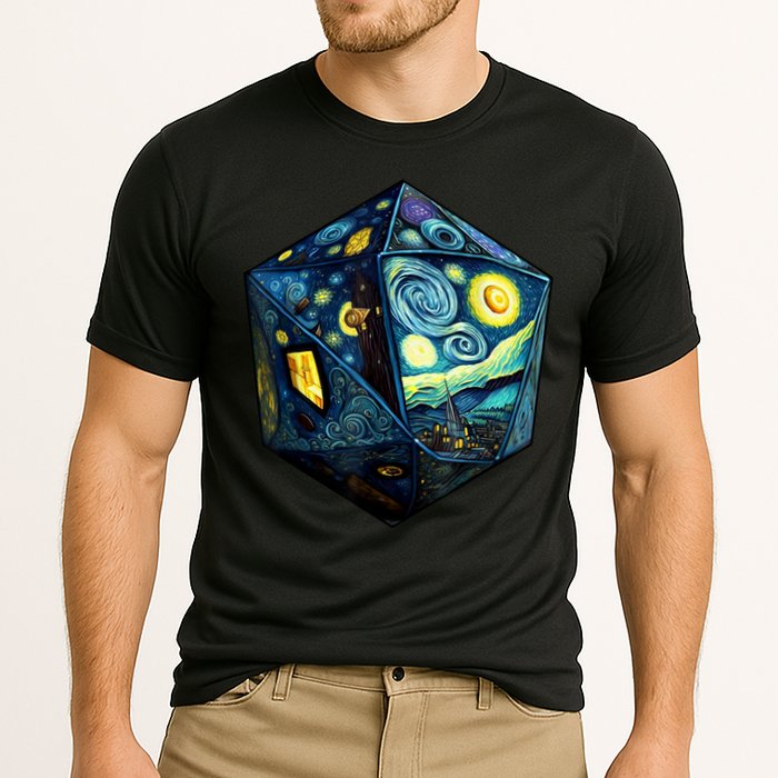 D20 Dice Art Van Gogh Starry Night Cool Realistic D20 Dice Performance Shirt