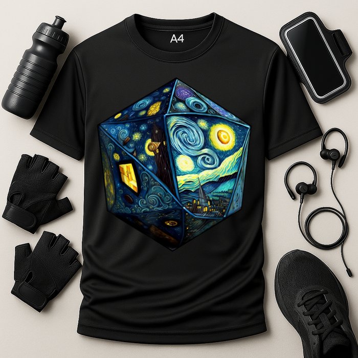 D20 Dice Art Van Gogh Starry Night Cool Realistic D20 Dice Performance Shirt