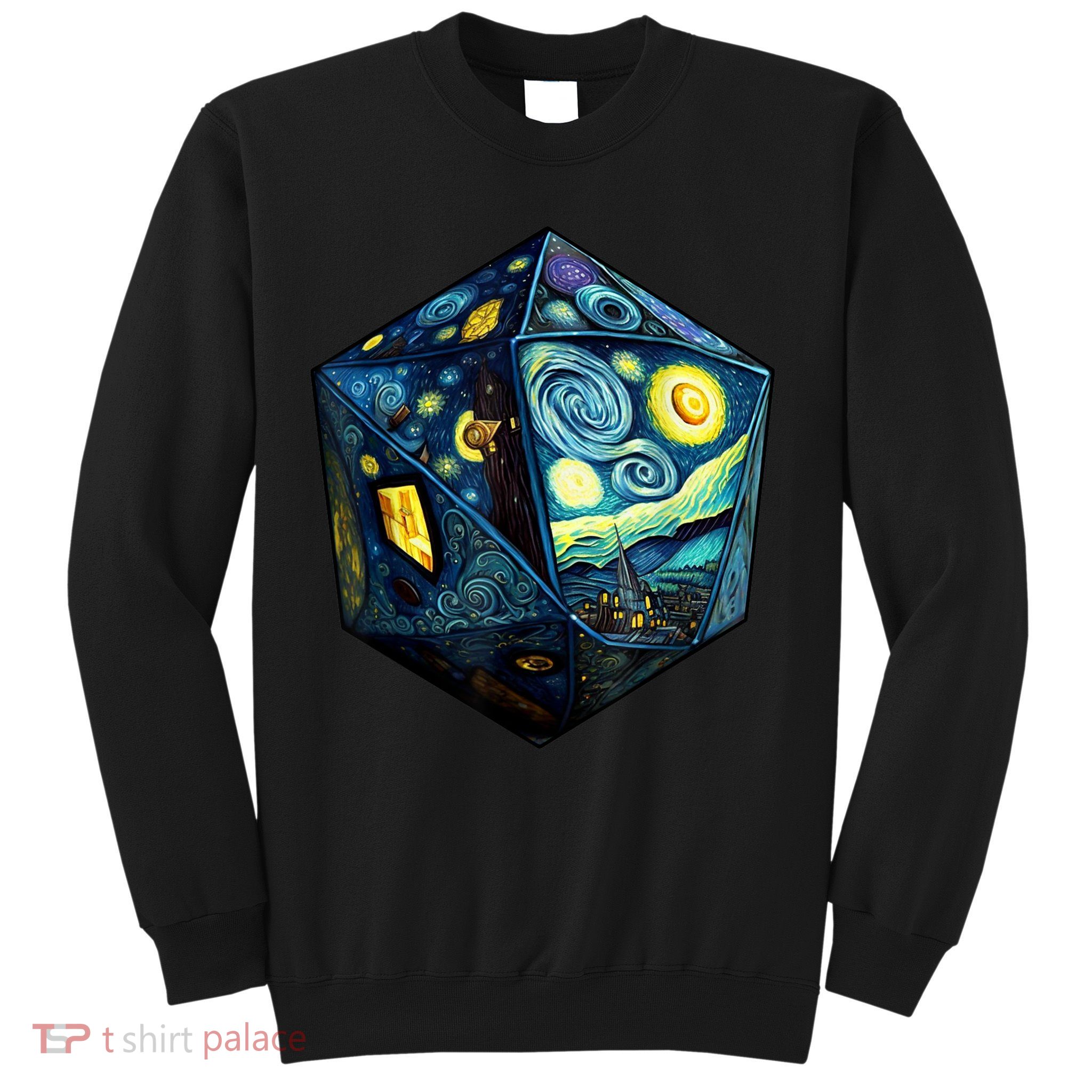 D20 Dice Art Van Gogh Starry Night Cool Realistic D20 Dice Sweatshirt