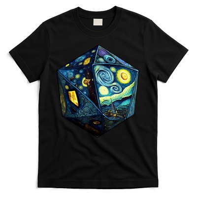 D20 Dice Art Van Gogh Starry Night Cool Realistic D20 Dice T-Shirt