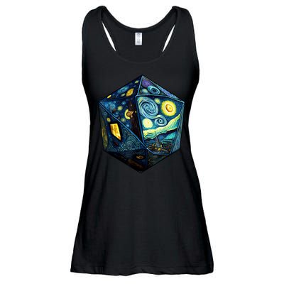 D20 Dice Art Van Gogh Starry Night Cool Realistic D20 Dice Ladies Essential Flowy Tank