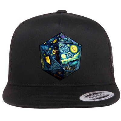 D20 Dice Art Van Gogh Starry Night Cool Realistic D20 Dice Flatbill Hat