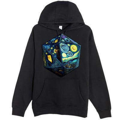 D20 Dice Art Van Gogh Starry Night Cool Realistic D20 Dice Premium Pullover Hoodie