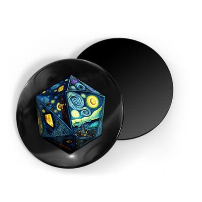 D20 Dice Art Van Gogh Starry Night Cool Realistic D20 Dice Magnet