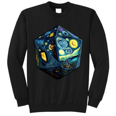 D20 Dice Art Van Gogh Starry Night Cool Realistic D20 Dice Tall Sweatshirt