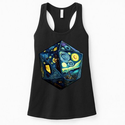 D20 Dice Art Van Gogh Starry Night Cool Realistic D20 Dice Womens Tank Top