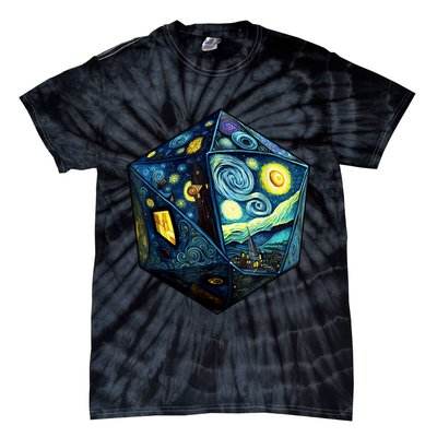D20 Dice Art Van Gogh Starry Night Cool Realistic D20 Dice Tie-Dye T-Shirt