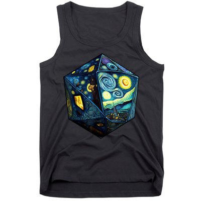 D20 Dice Art Van Gogh Starry Night Cool Realistic D20 Dice Tank Top