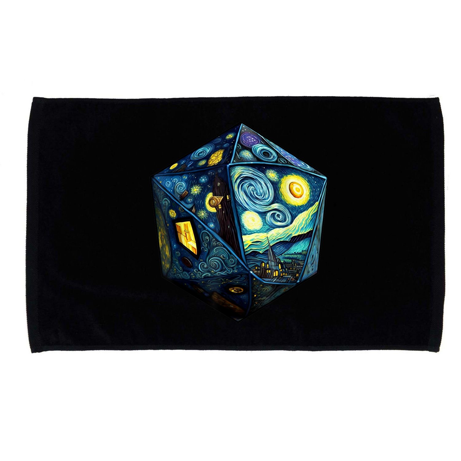 D20 Dice Art Van Gogh Starry Night Cool Realistic D20 Dice Microfiber Hand Towel