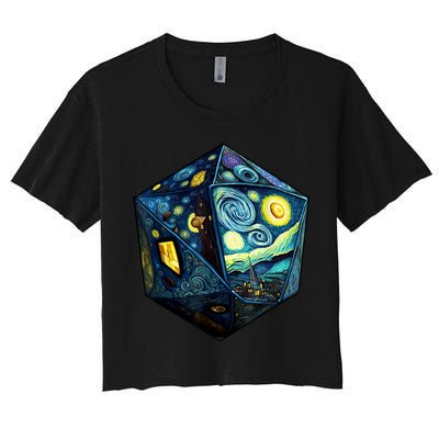 D20 Dice Art Van Gogh Starry Night Cool Realistic D20 Dice Crop Top