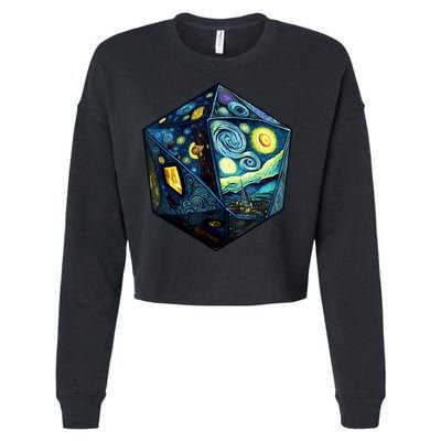 D20 Dice Art Van Gogh Starry Night Cool Realistic D20 Dice Cropped Pullover Crew