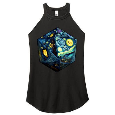 D20 Dice Art Van Gogh Starry Night Cool Realistic D20 Dice Women's Perfect Tri Rocker Tank