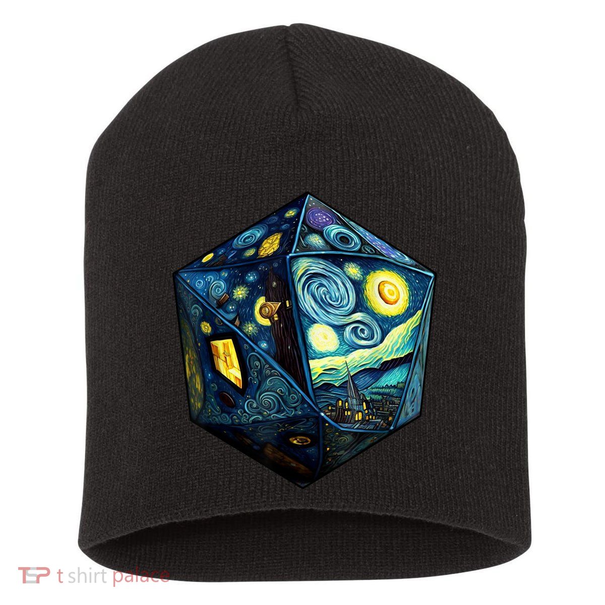 D20 Dice Art Van Gogh Starry Night Cool Realistic D20 Dice Short Acrylic Beanie