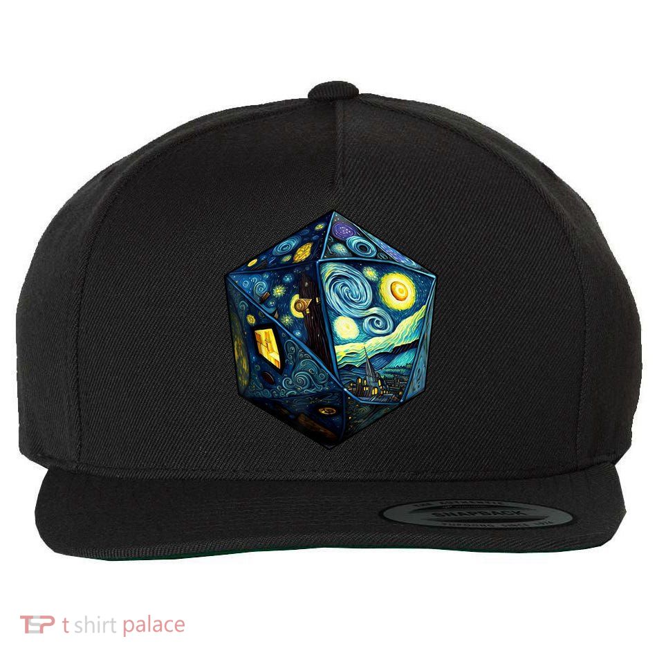 D20 Dice Art Van Gogh Starry Night Cool Realistic D20 Dice Wool Snapback Cap