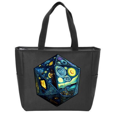 D20 Dice Art Van Gogh Starry Night Cool Realistic D20 Dice Zip Tote Bag