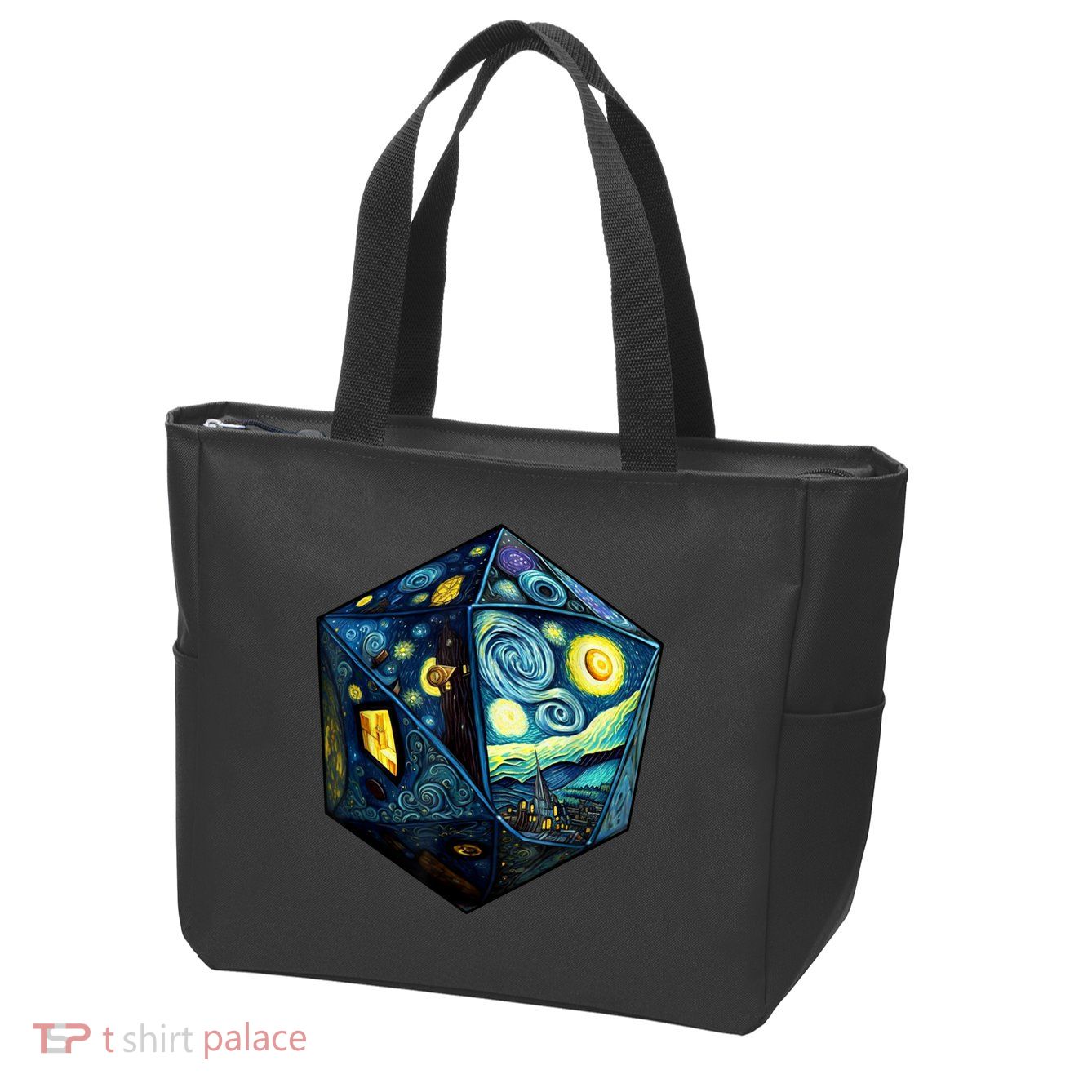D20 Dice Art Van Gogh Starry Night Cool Realistic D20 Dice Zip Tote Bag