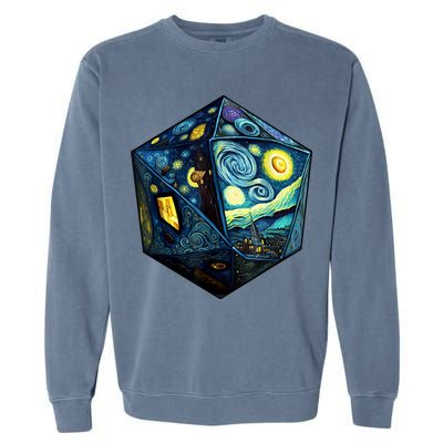 D20 Dice Art Van Gogh Starry Night Cool Realistic D20 Dice Garment-Dyed Sweatshirt