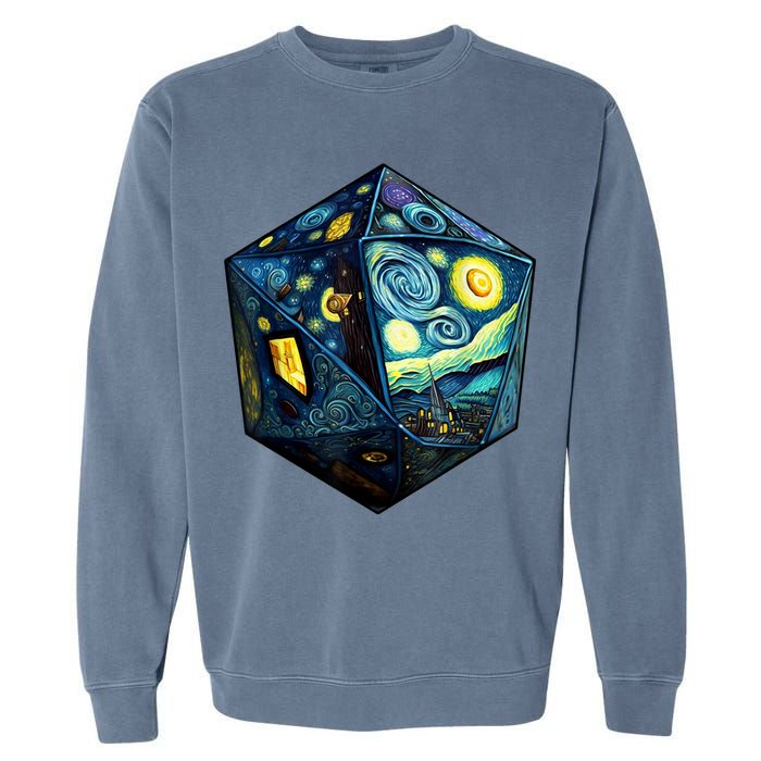 D20 Dice Art Van Gogh Starry Night Cool Realistic D20 Dice Garment-Dyed Sweatshirt