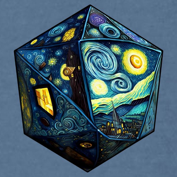 D20 Dice Art Van Gogh Starry Night Cool Realistic D20 Dice Garment-Dyed Sweatshirt