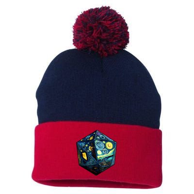 D20 Dice Art Van Gogh Starry Night Cool Realistic D20 Dice Pom Pom 12in Knit Beanie