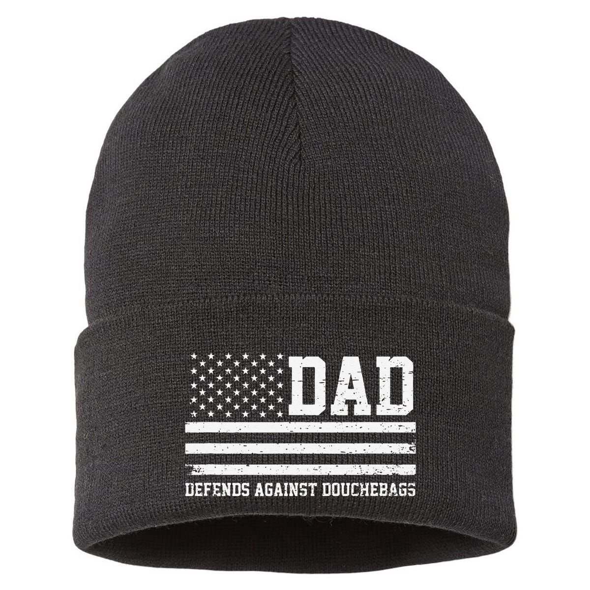 Dad Defends Against Douchebags Apparel Father Day Quote Sustainable Knit Beanie