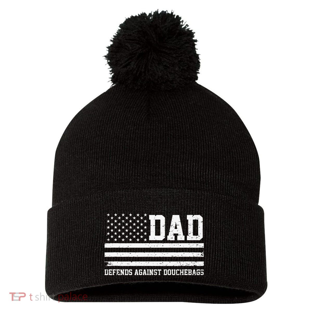Dad Defends Against Douchebags Apparel Father Day Quote Pom Pom 12in Knit Beanie