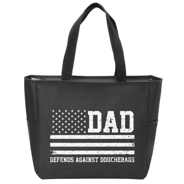 Dad Defends Against Douchebags Apparel Father Day Quote Zip Tote Bag